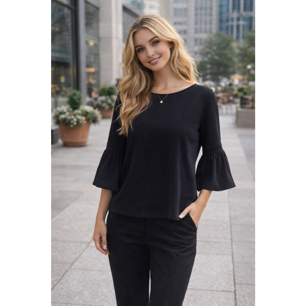 Women's Ann Taylor Factory Black Bell Sleeve Blouse S